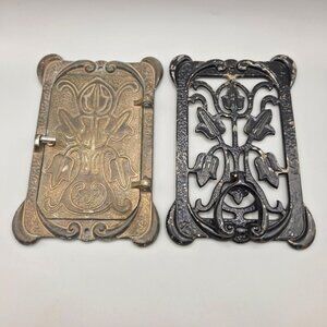 Antique Ornate Brass Door Knocker Peephole Speak Easy Tulip Design Peabody Acker